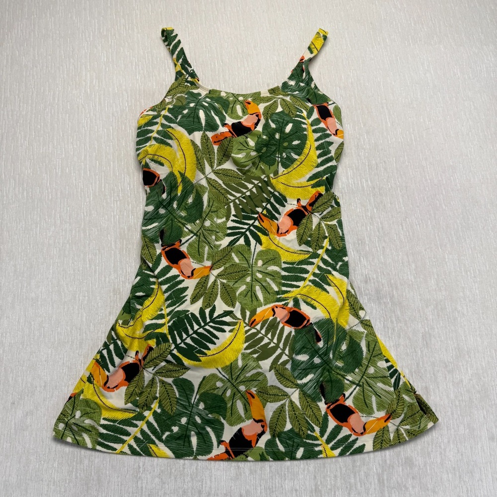 Duluth Trading Suit Up Swim Dress Womens 18 Green Tropical Toucan Print Shorts
